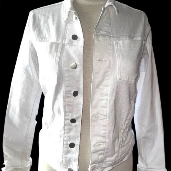 L’AGENCE Distressed White Stretch Denim Jacket Size XS MSRP $350 - Picture 2 of 8
